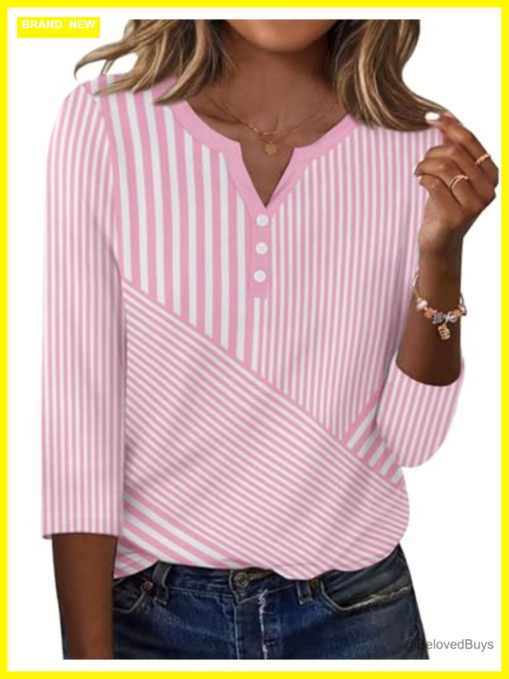 Zeagoo Women's 3/4 Sleeve Henley Blouse Casual Dressy Top